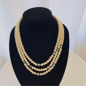 Vintage JAPAM resin breads and AB rhinestone Necklace
